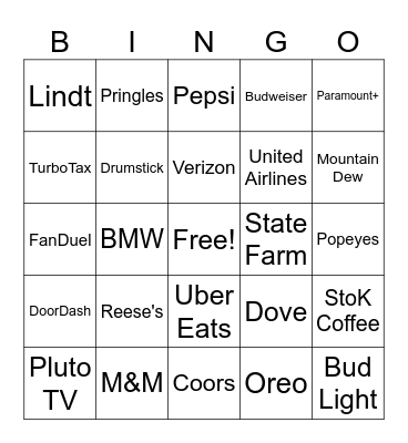 2024 Super Bowl Commercials Bingo Card