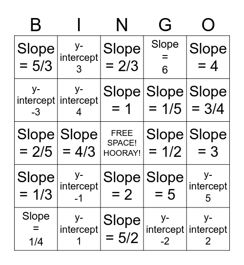 Slope Bingo Card