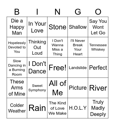 Slow Dance Bingo Card