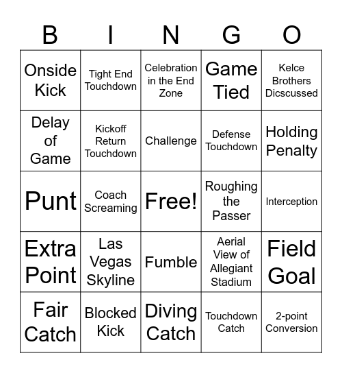 Football Sunday BINGO Card