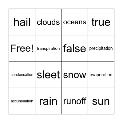 WATER CYCLE BINGO - GRADE 5 Bingo Card