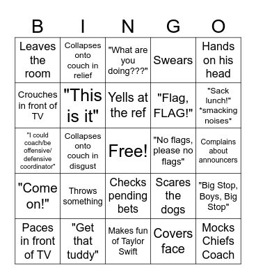 Jeff Super Bowl Bingo Card