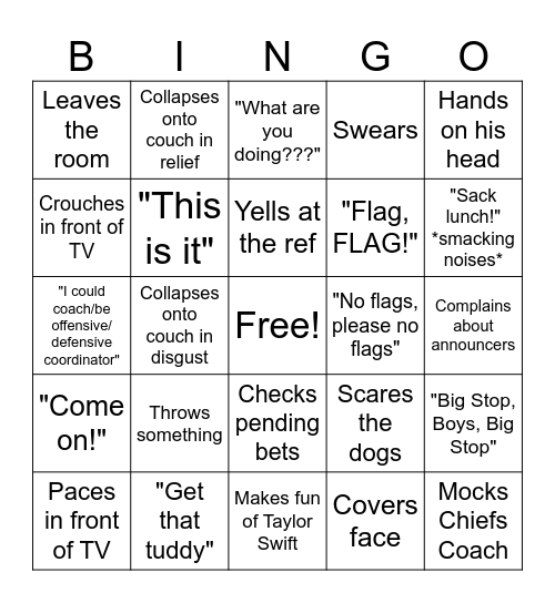 Jeff Super Bowl Bingo Card