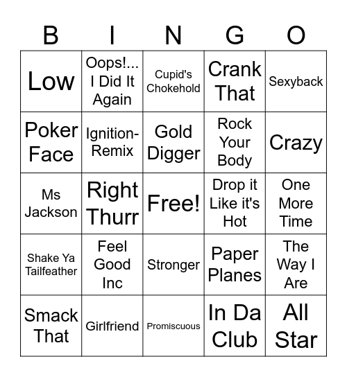 2000s Bangers Bingo Card