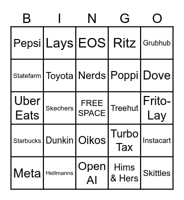 I'M HERE FOR THE COMMERCIALS Bingo Card