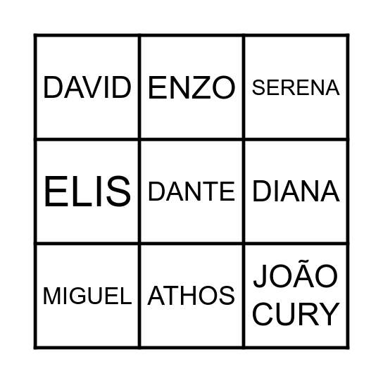 Names Bingo Card