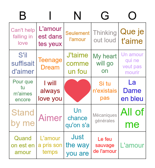 Bingo musical de la Saint-Valentin! Bingo Card