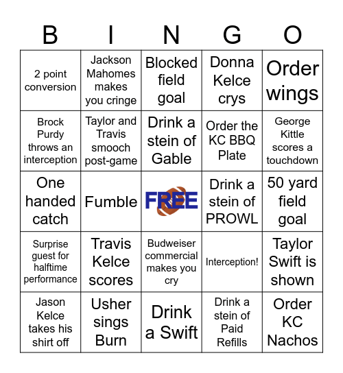 Super Bowl Bingo 2024 Bingo Card
