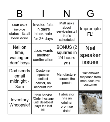 BING V- Neil's time to shine! Bingo Card