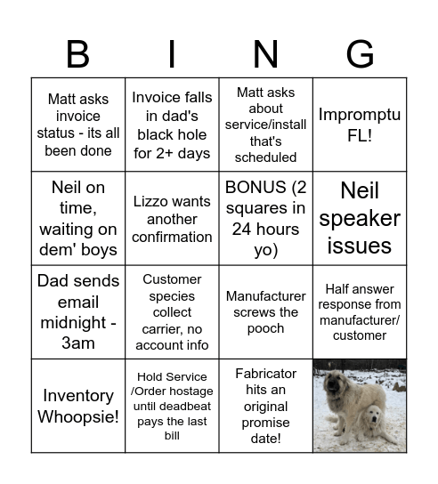 BING V- Neil's time to shine! Bingo Card