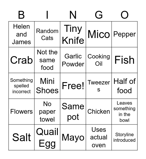 Mini Food Bingo Card
