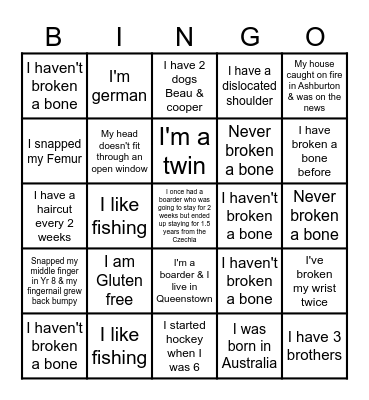 Random Facts Bingo Card