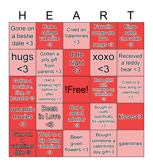 Galentines Bingo Card