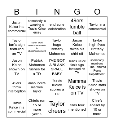 Bingo (Taylor's Version) Bingo Card