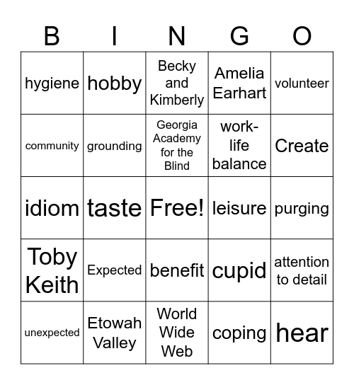 Community and Leisure BINGO Card