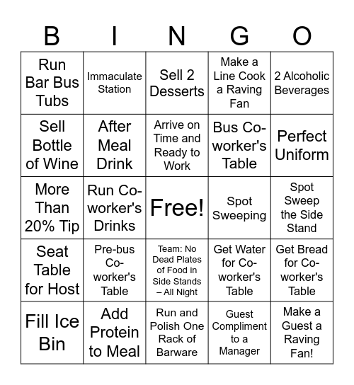 Server Contest Bingo Card