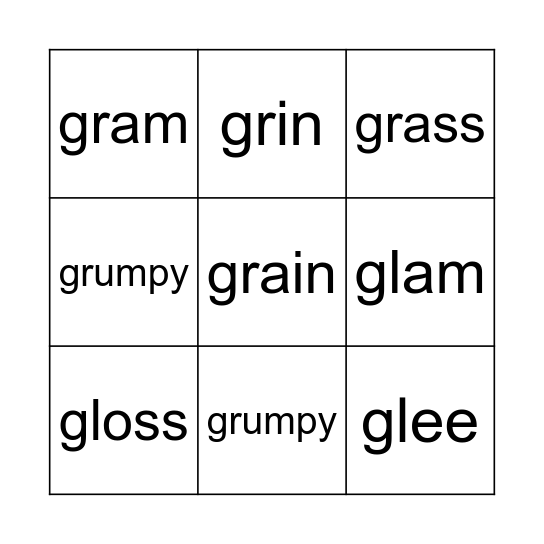 'gl' and 'gr' Bingo Card