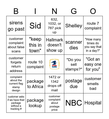 Goin' Postal on the Window Bingo Card