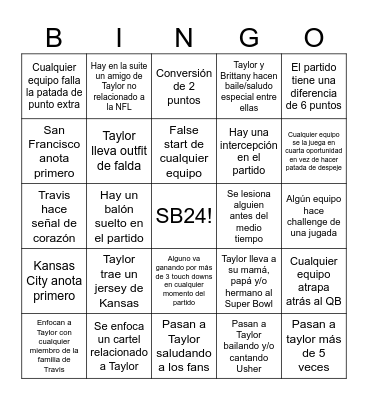 SIWFTIE BOWL Bingo Card