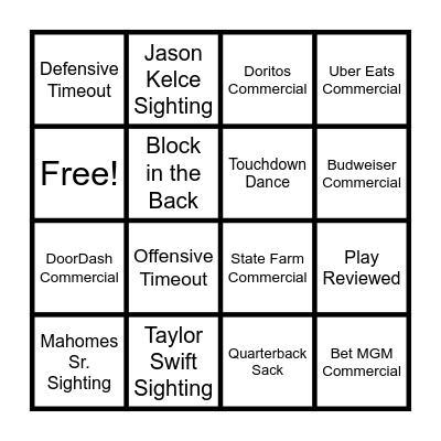 Super Bowl 2024 BINGO Card