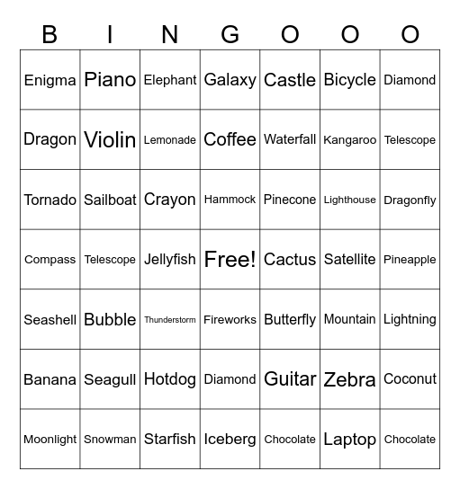 HC@ Test Bingo Card