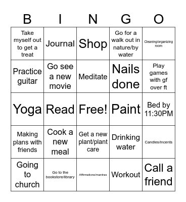 Self Care Bingo Card