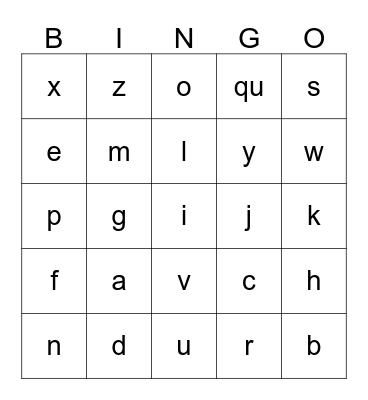 PHONICS BINGO Card