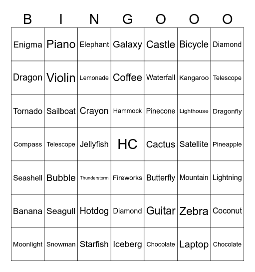 HC Test Bingo Card