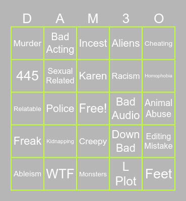 DAMETYME BINGO Card