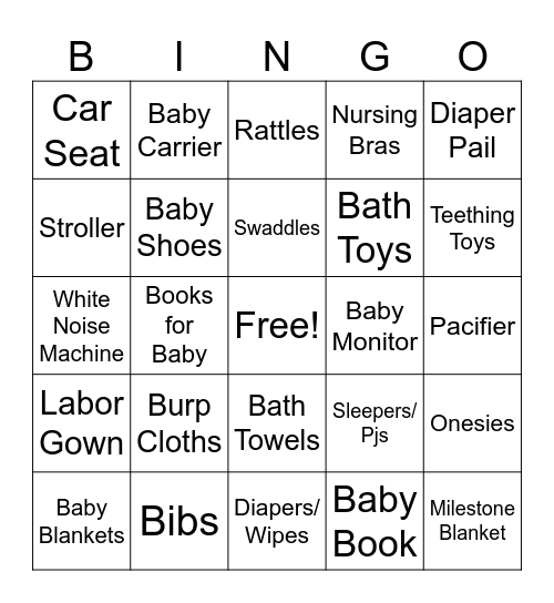 Baby Bingo Card