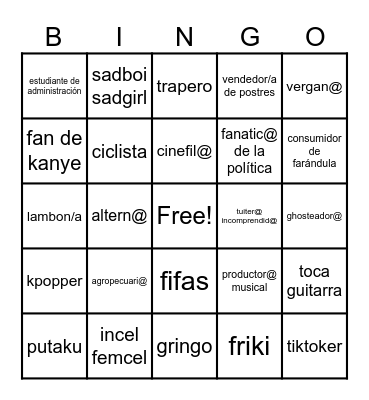 bingo de gente inmamable Bingo Card