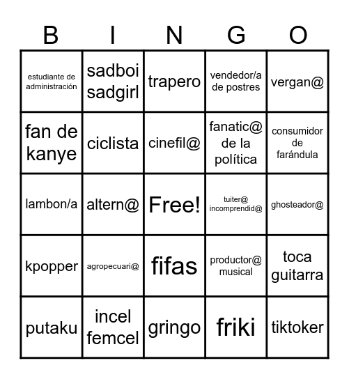 bingo de gente inmamable Bingo Card
