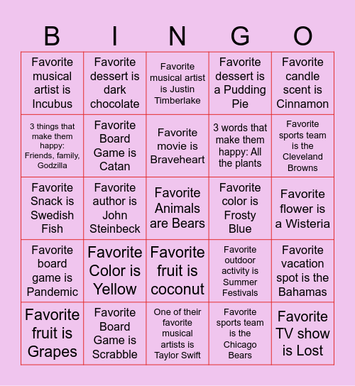 💗What Do You Love Bingo 💗 Bingo Card