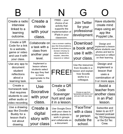 iPad Bingo Card