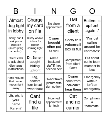 Reception Bingo Card