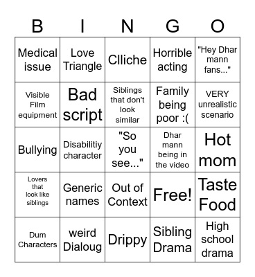 Dhar mann bingo Card