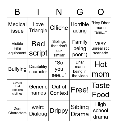 Dhar mann bingo Card