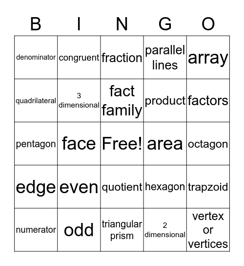 Vocabulary 2 Bingo Card