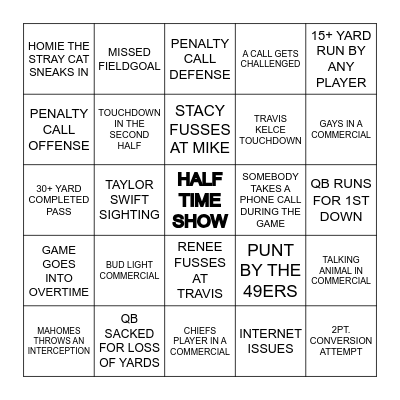 SUPERBOWL LVII Bingo Card