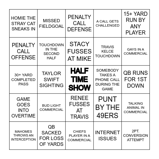 SUPERBOWL LVII Bingo Card