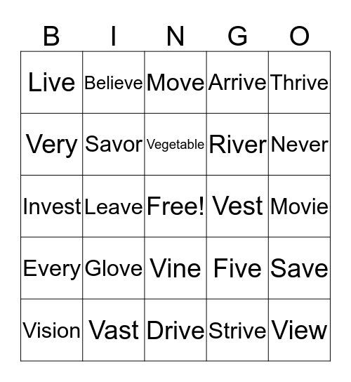 The "V" Sound Bingo Card