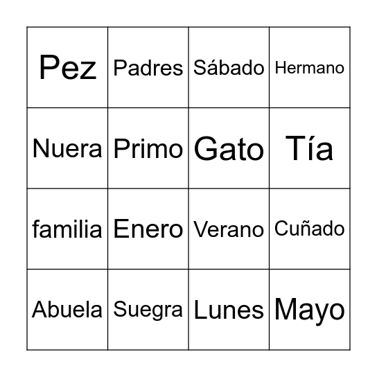 Lotería Español 7mo Bingo Card