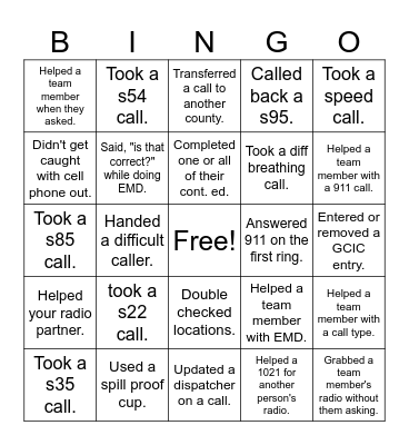 dispatcher bingo Card