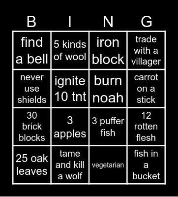 Maddie’s Minecraft Bingo Card