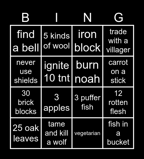 Maddie’s Minecraft Bingo Card