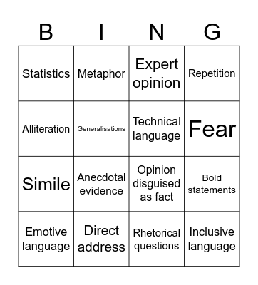 Persuasive Techniques Bingo Card