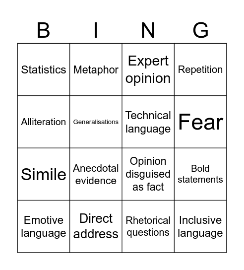 Persuasive Techniques Bingo Card