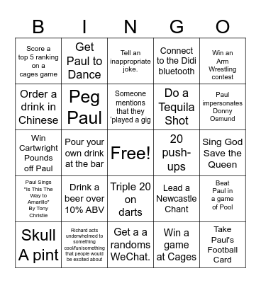 Richard’s Stag Do Bingo Card