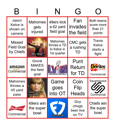 Super Bowl 58 Bingo Card