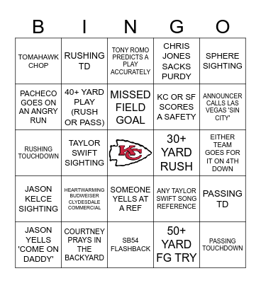 BRESSLER SUPER BOWL BINGO Card